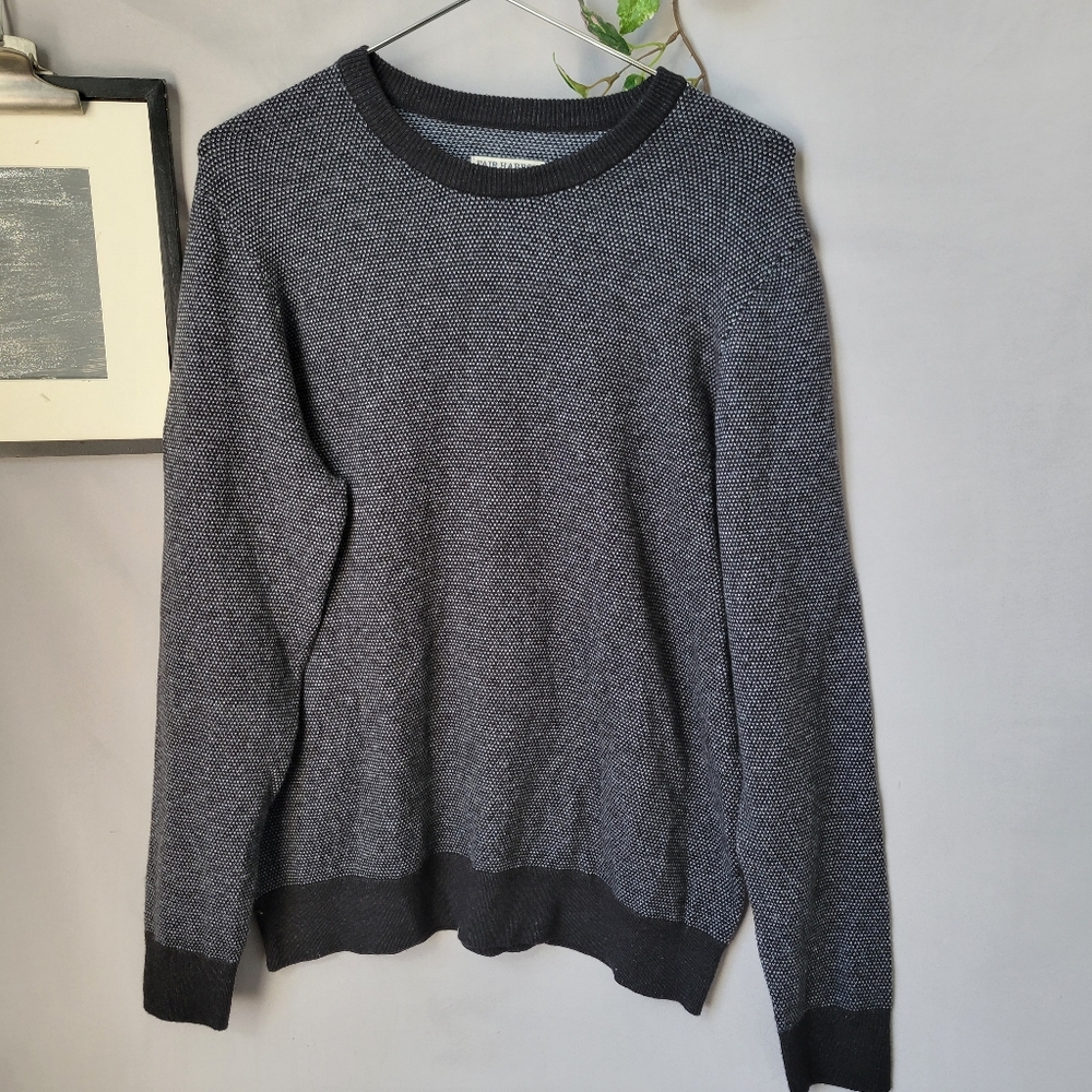 Fair Harbor Crew Neck Pullover Navy Blue Birdseye Sweater S